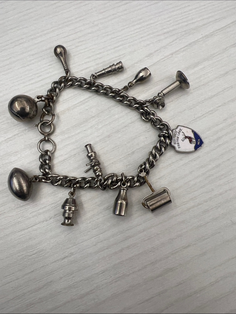 Silver-Tone Travel Charm Bracelet with Enamel Shield Charm - Picture 8 of 13